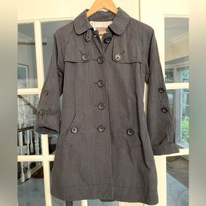 Jacob Belted Short Trench, Small, Blue with pinstripes